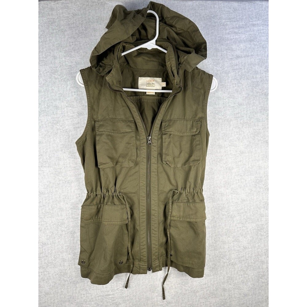 J Crew Womens Classic Twill Chino Convertible Hood Vest Green Size Small Jacket